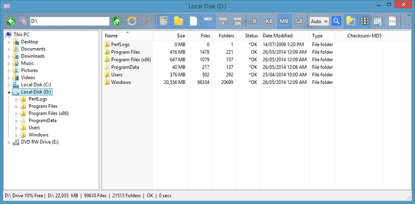Folder Sizes in Explorer Windows 8